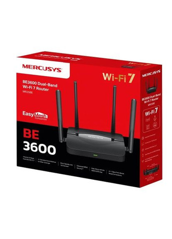Роутер MR25BE, Black, WiFi 7 (5GHz до 2880 MB/s / 2.4GHz до 688 MB/s), 3xGLan, 1xGWan, MLO, 4 внешних антенн Mercusys (370618904)