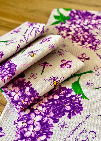 Рушники вафельні "Бузок" 55х35 см (комплект 4шт) Homedec квітковий комбінований