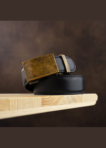 Чоловічий ремінь шкіряний з латунною пряжкою 20310 Чорний Vintage (302972292)