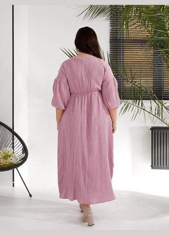 Пудровое повседневный хлопковое платье клеш Garna однотонное