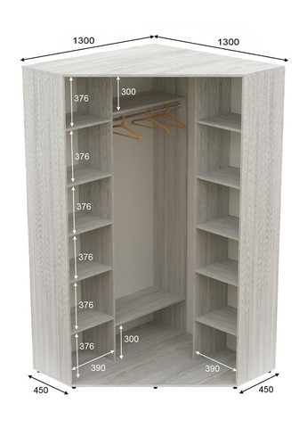 Шафа-купе дводверна кутова 130*130*240 Сосна Натті Дзеркало/Дзеркало з піскострумним малюнком Угол-3 Алекса (360470881)