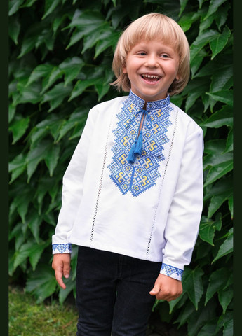 Белая вышиванка для мальчика из натуральной ткани "школьная патриотическая" Kalyna домотканное полотно (316036746)