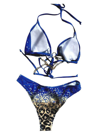 Синій демісезонний купальник роздільний синій із принтом леопард + спідниця роздільний No Brand 6810