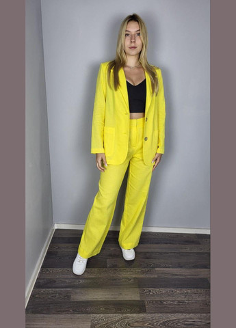 Костюм женский летний льняной брюки и пиджак желтый Елион MKSN2239/2240-09 Modna KAZKA (276650209)