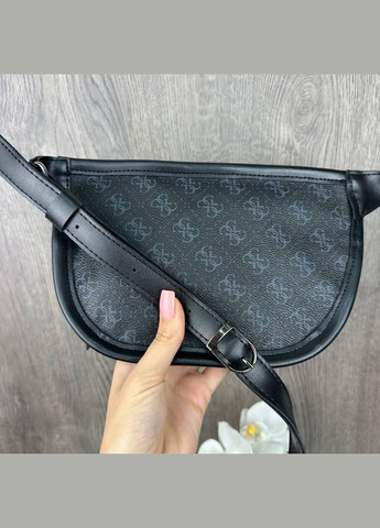 Модна жіноча сумка-бананка з екошкіри з геометричним візерунком чорна (sku_1687) No Brand (330575560)