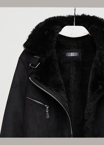 Дубленка авиатор черная эко-замш 70 см AL (292305106)