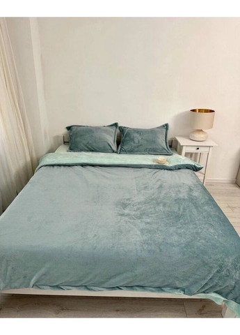 Постільна білизна плюшева євро Home 20957 200х220 см бірюзова з м'ятним DUSHKA (327790673)