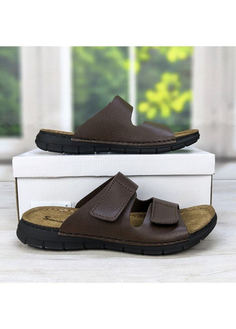 Коричневые повседневные шлепанцы мужские на липучках коричневые Sanipur