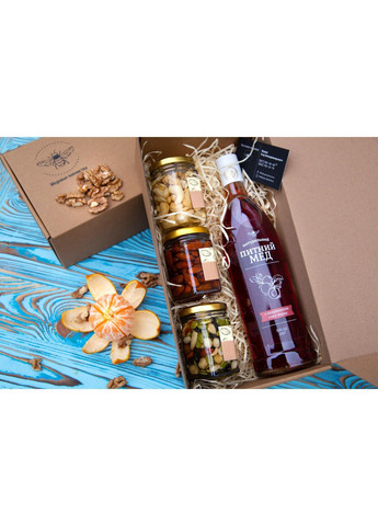 Подарунковий набір (питний мед+горіхи з медом: кеш'ю, мигдаль, гарбузове насіння) Медові ласощі (373019776)
