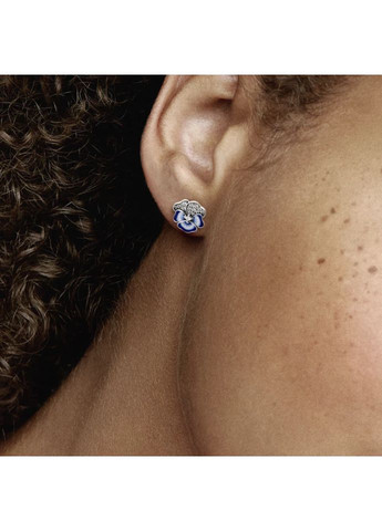 Серебряные серьги-кольцаПандора "Голубая фиалка" Kabluchka (355346140)