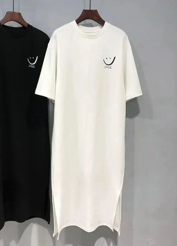 Белое повседневный платье-футболка oversize с рисунком платье-футболка No Brand с рисунком