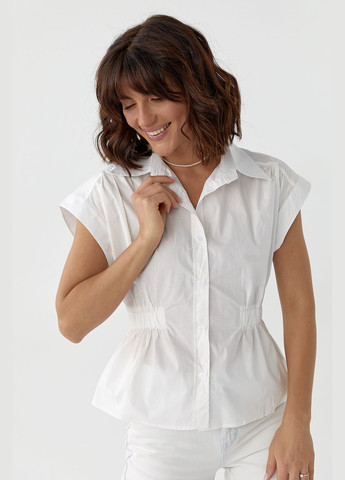 Молочная летняя женская рубашка с резинкой на талии. Lurex