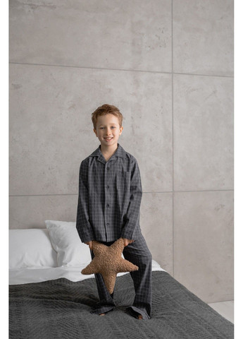 Сіра всесезон піжама дитяча в клітинку варена бавовна homely графіт сорочка + брюки Handy Wear