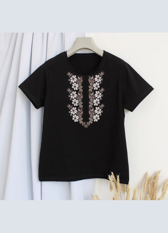 Женская футболка с вышивкой Цветы коричневые Ladan — 303727282