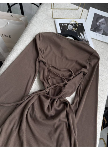 Коричневое повседневный, вечернее, кэжуал, деловое женское платье клеш No Brand однотонное