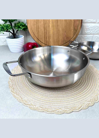 Великий сотейник із двома ручками з нержавіючої сталі для індукційних плит No Brand (304546978)