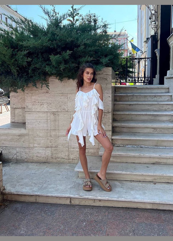 Комбинезон женский Style Point комбинезон-шорты однотонный белый повседневный, кэжуал креп, вискоза