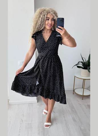 Чорна повсякденний, кежуал сукня жіноча на запах на запах Україна в горошок