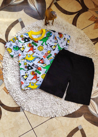 Комбинированный летний костюм (комплект) шорты футболка дино космос No Brand