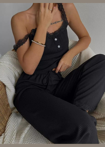 Черная всесезон пижама брючная эластичный рубчик julia набор майка брюки майка + брюки No Brand Піжама в еластичний рубчик Julia