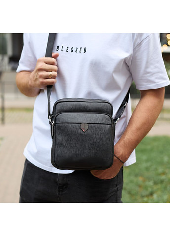 Чоловіча шкіряна сумка-барсетка 24х20х8, компактна сумочка на плече для чоловіка, наплічний месенджер, чорна No Brand (372793003)