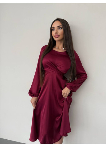 Бордова шовкова сукня міді Fashion