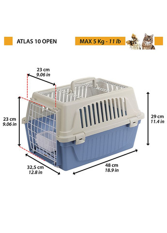 Контейнер перенесення кроликів і великих гризунів Atlas Open (Ферпласт Атлас Оупен) 32.5 х 48 x h 29 см - max 5 кг - 10, Синій Ferplast (297511526)