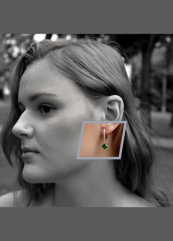 Срібні сережки з підвіскою Квадрат із Зеленими каменями срібло 925 проби Родоване 439 4.00г No Brand (307172924)