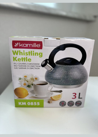Чайник KM-0855 Чорний 3л з нержавіючої сталі зі свистком і бакелітовою ручкою для індукції і газу Kamille (346048364)