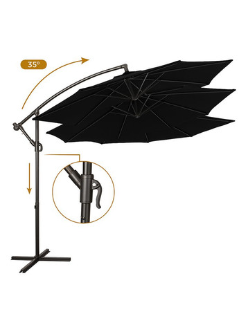 Садовый зонт регулируемый 3 м с наклоном Чёрный + чехол WCG (346528746)