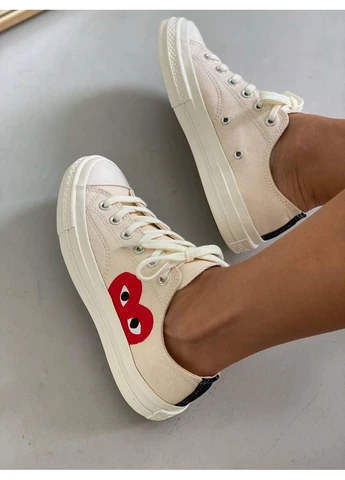 Бежевые летние кеды converse x comme des garcons low beige конверс ком де гарсон No Brand