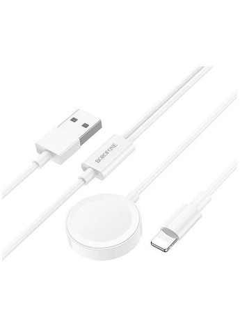 Кабель зарядний BQ22 2в-1 USB to Lightning / iWatch Qi 120 см білий Borofone (294205964)