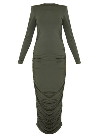 Оливковое (хаки) платье с плечиками и сборкой по бокам оливкова 286- PrettyLittleThing