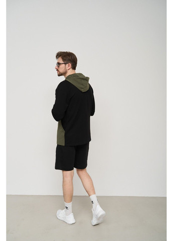 Спортивний костюм чоловічий ТРІЙКА літо SUMMER з кофтою на замку + шорти + футболка чорний хакі Handy Wear (293275170)