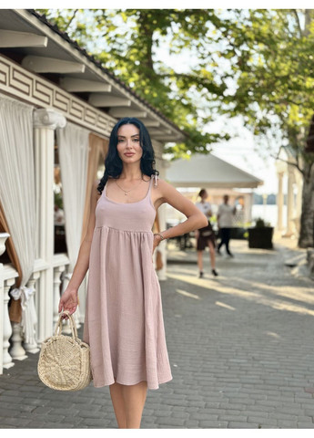 Кавова літня сукня сарафан з мусліну на бретельках Fashion Girl