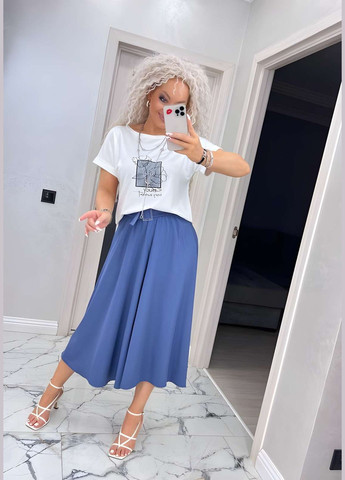 Синяя офисная, повседневная, кэжуал однотонная юбка + пояс женская длинная меди 42-56 графит (темно-серый) No Brand