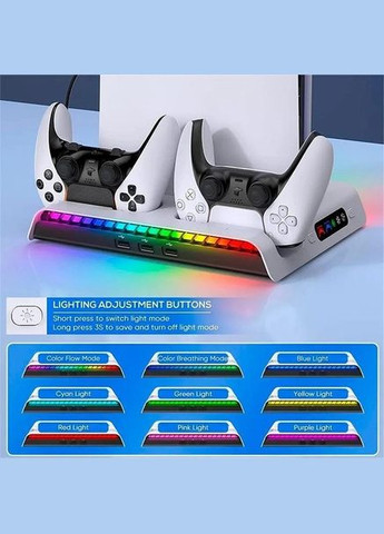 Док-станція підставка для консолі та геймпадів для PS5 Slim PG-P5S006 з охолодженням та RGB підсвічуванням Білий Ipega (337352168)