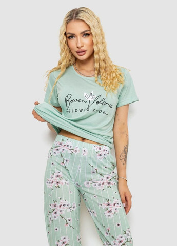 М'ятна піжама жіноча з принтом, колір м'ятний, 243r10279 Le'Maries