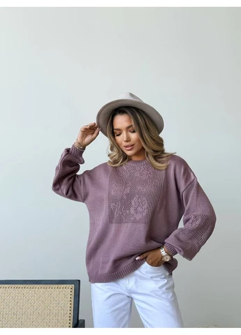Пудровий демісезонний класичний жіночий светр з ажурним плетінням Fashion