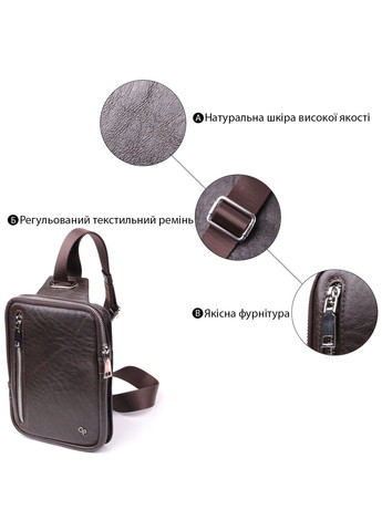 Чоловіча прямокутна сумка бананка з гладкої натуральної шкіри 22880 Коричневий Grande Pelle (318823537)