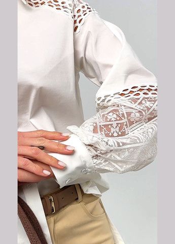 Молочная изысканная вышиванка с кружевными вставками - ua54 / eu48 Iren Klairie