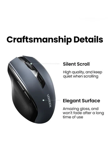 Беспроводная бесшумная мышь MU006 Bluetooth + 2.4 ГГц, эргономичная, 6 кнопок, 4000 dpi Red Ugreen (402877540)