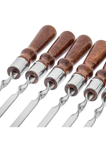 Набір шампурів із харчової нержавіючої сталі 74 см із дерев'яною лакованою ручкою (товщина 2 мм) 6 штук Woodly (355341934)