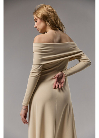 Бежева сукня міді трикотаж з відкритими плечами беж Bessa