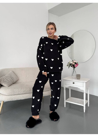 Чорна зимня жіночий теплий домашній костюм у серці Fashion