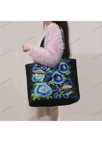 Жіноча чорна сумка шопер з вишивкою на плече в національному стилі в подарунок No Brand (366220356)