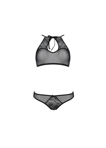 Черный демисезонный комплект: бра, трусики с ажурным декором и открытым шагом ursula set s/m, black Passion