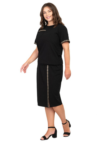 Костюм-двойка с юбкой Грация (черный с песочной вышивкой) Golfstream (335814313)