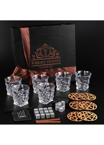 Подарунковий набір 6 склянок для віскі та стеатитового каміння для охолодження віскі + 6шт Bohemia Casablanса 300мл Sterling (364550627)