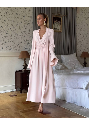 Пудровое праздничный, вечернее женское платье меди с акцентом на талии MonCher